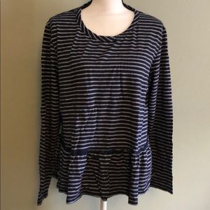 Caslon navy striped top with ruffled hem